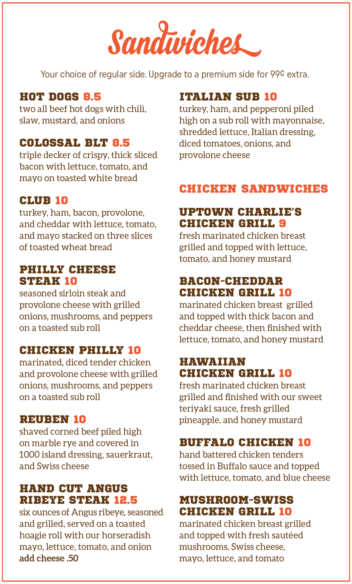 Sandwiches Uptown Charlie’s