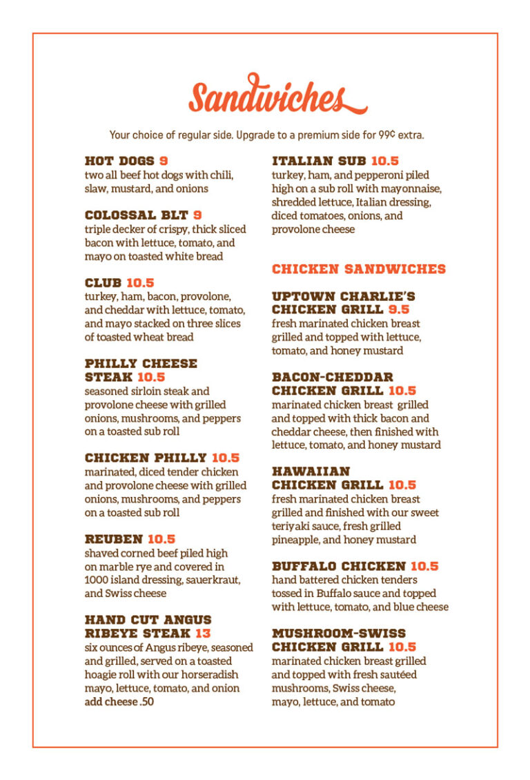 Sandwiches Uptown Charlie’s